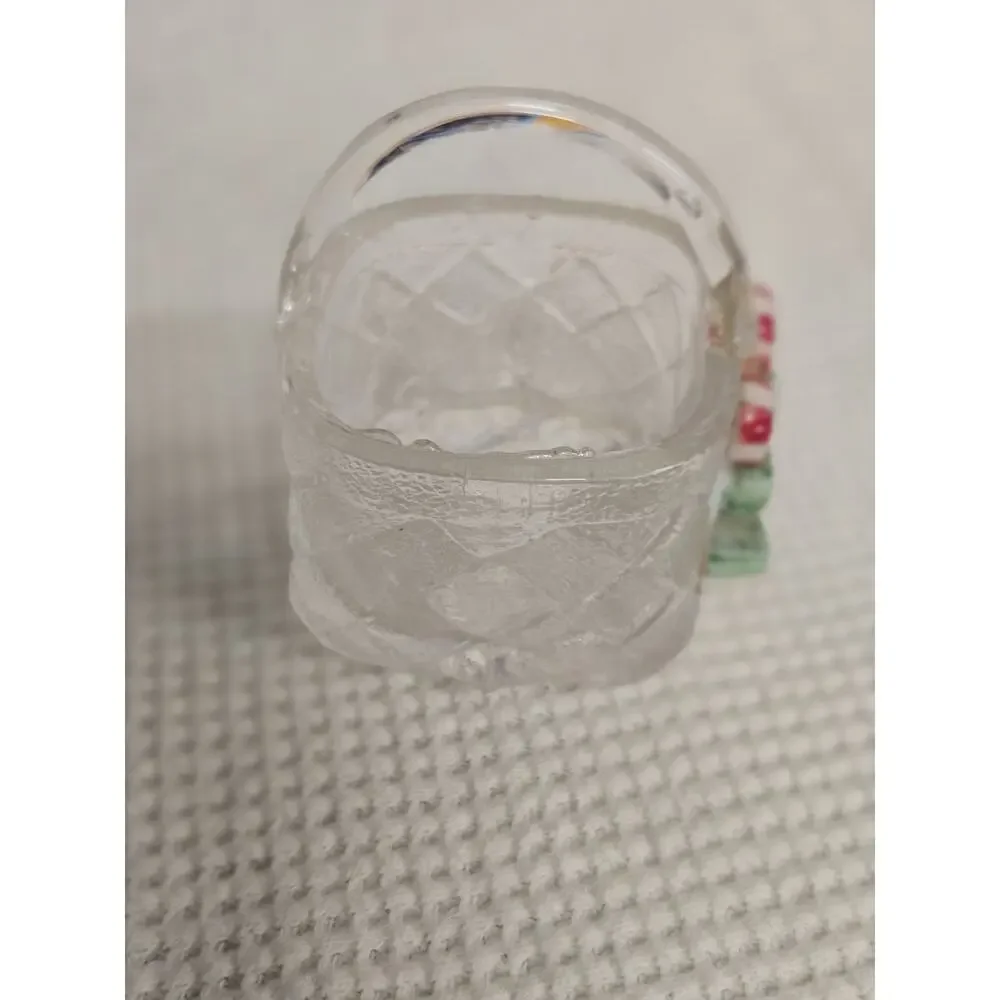 Vintage Christmas Glass Decor Set Santa Candle Holder Candy Cane Basket